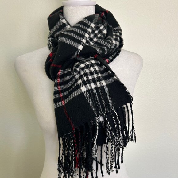 Kennedy Scotland 100% Cashmere Scarf Black Red Plaid Tartan Fringe Unisex Soft - Picture 1 of 6